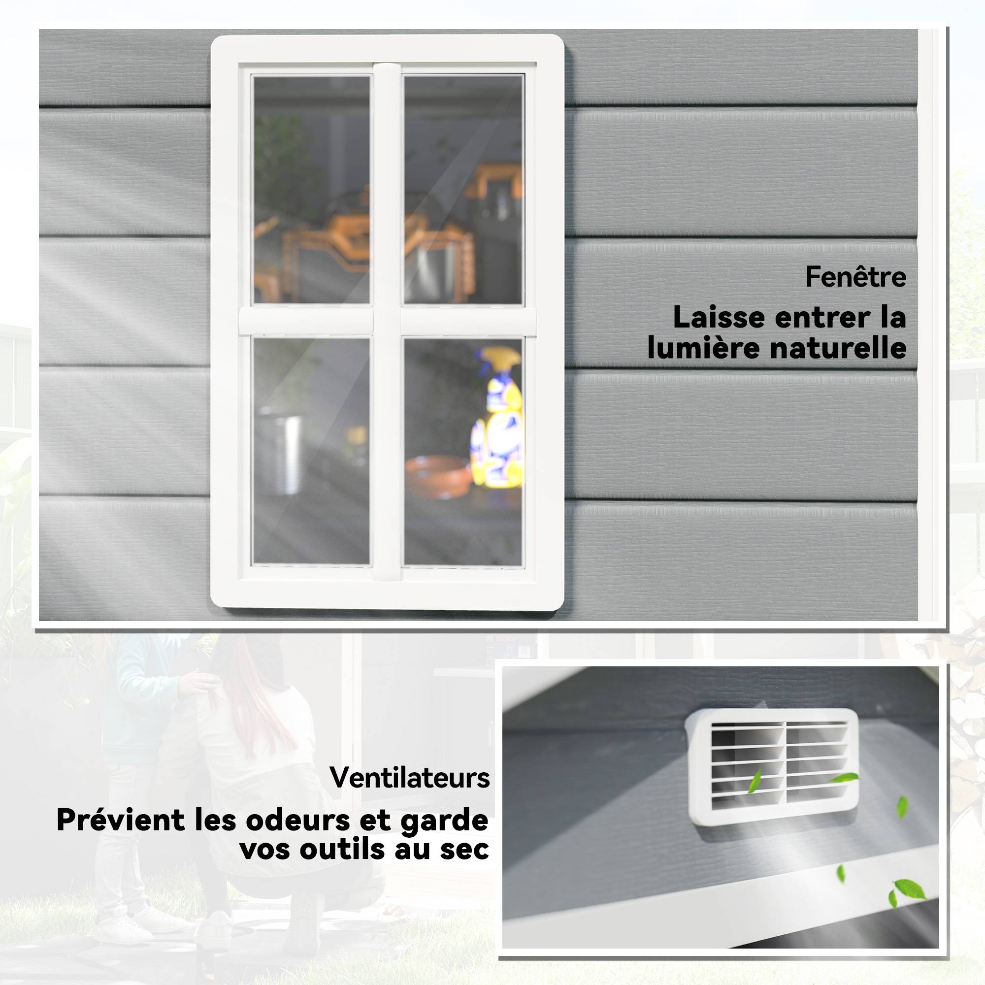Outsunny - Abri de jardin cabanon en résine PP 2,12 m² 2 portes fenêtre aération - PP - gris - Outsunny - Image 6