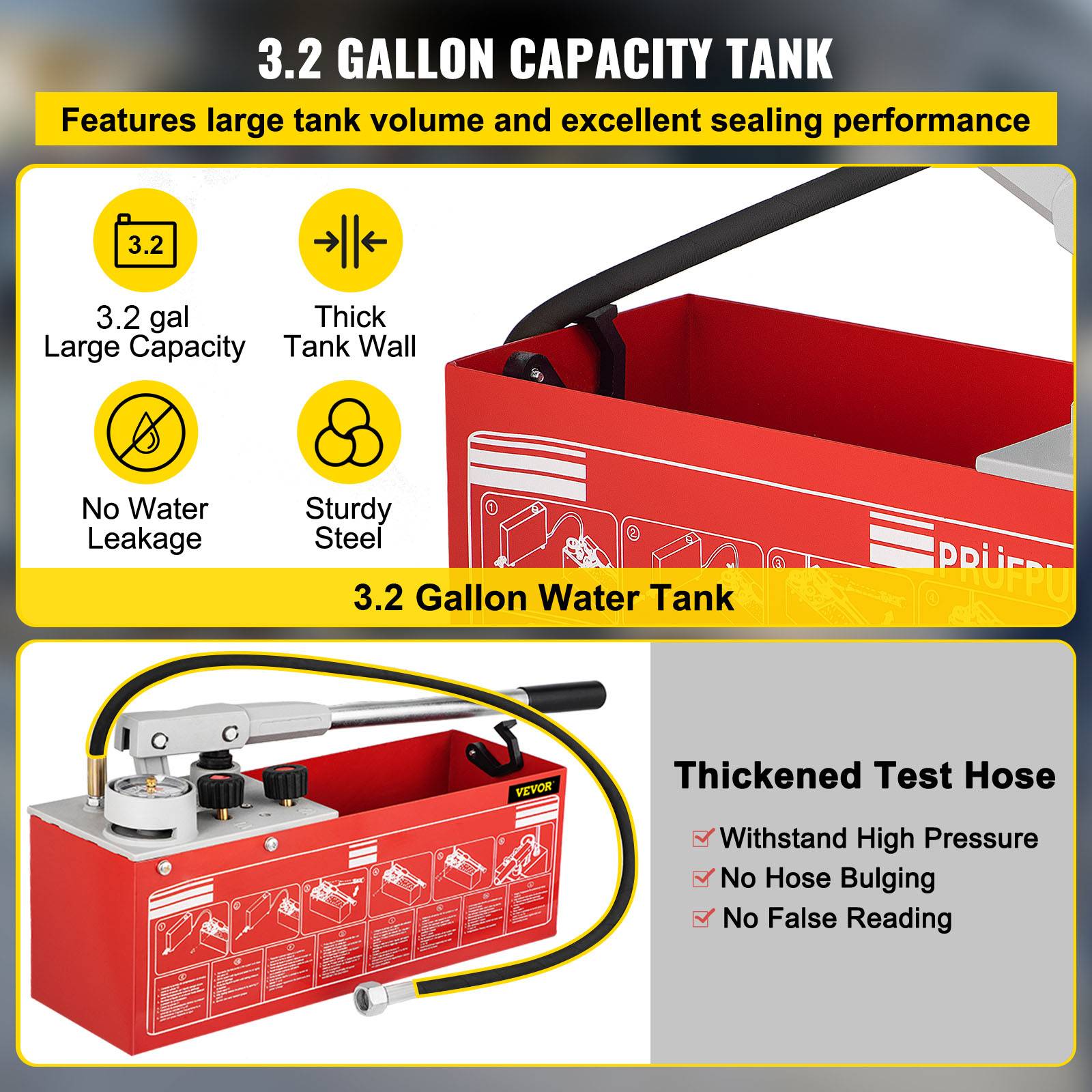 VEVOR Pompe test pression hydrostatique jusqu'à 60 bar, réservoir 12L, manuel avec jauge triple unité. - Image 6