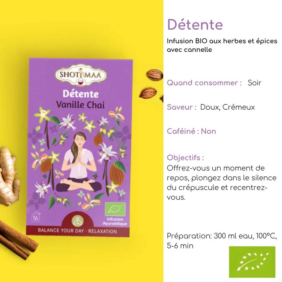 Tisane Bio Détente – Infusions Naturelles Chai Vanille Idéale Soir aux arômes envoûtants - Saveur Douce et crémeuse - Sans Caféine - Image 2