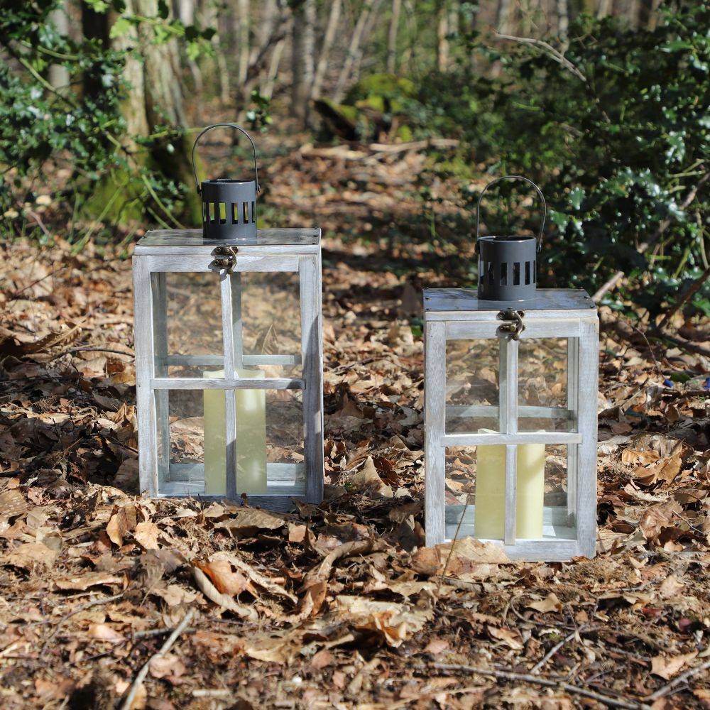 Lanterne jardin extérieur à poser bougie ancienne bois verre gris 38cm Chemin de campagne - Imagen 4