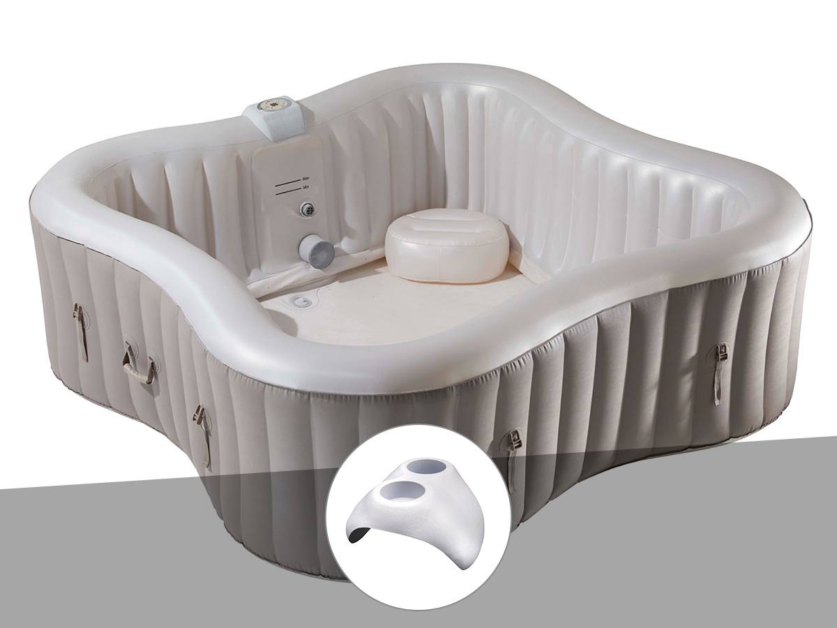 Infinite Spa - Kit spa gonflable Infinite Spa Élite Plus trèfle Bulles 4 places + Porte verre