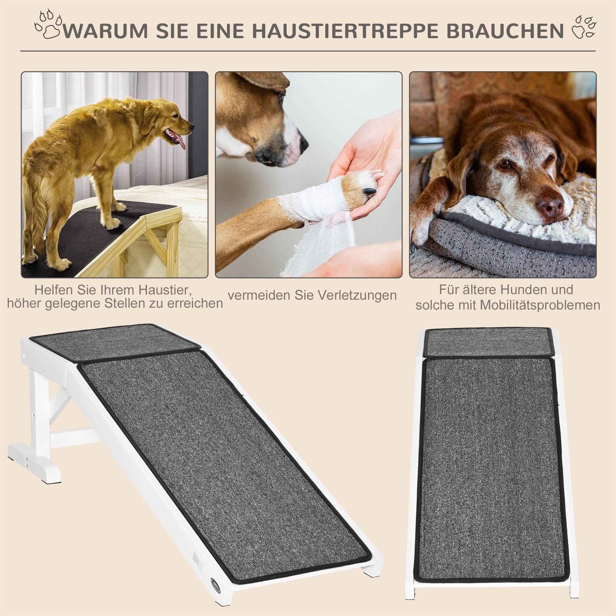 Rampe animaux, tapis antidérapant, 125x40x35,5cm, pin - Image 7