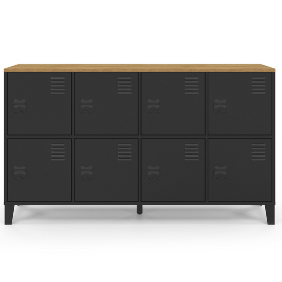 Buffet casier 139 cm ESTER 8 portes en métal noir plateau bois design industriel - Image 3