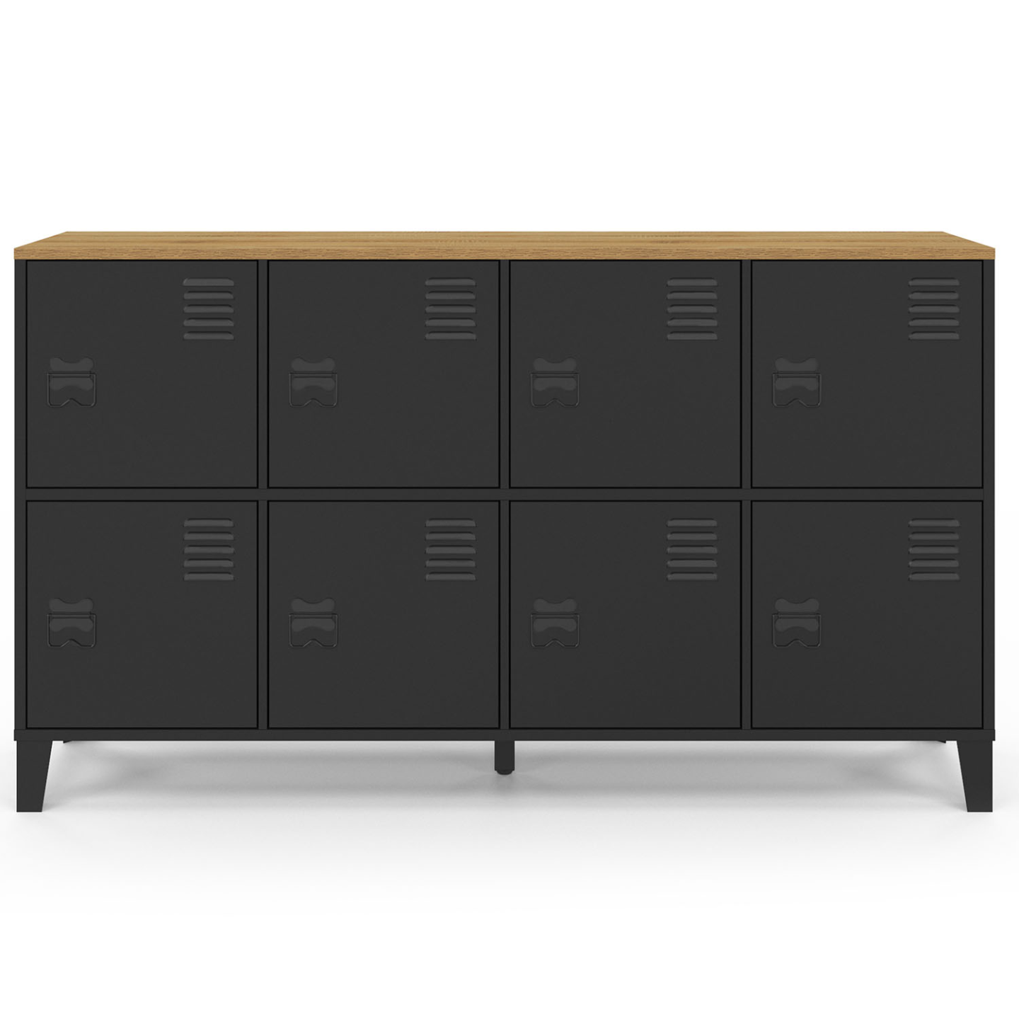 Buffet casier 139 cm ESTER 8 portes en métal noir plateau bois design industriel - Image 3