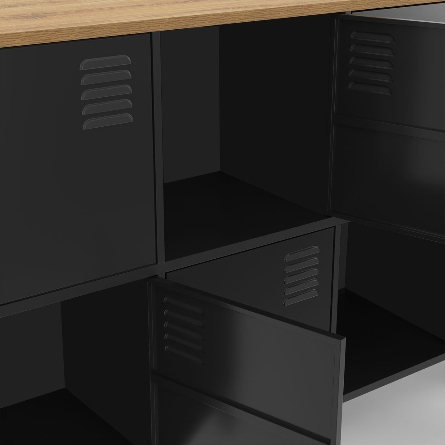 Buffet casier 139 cm ESTER 8 portes en métal noir plateau bois design industriel - Image 6