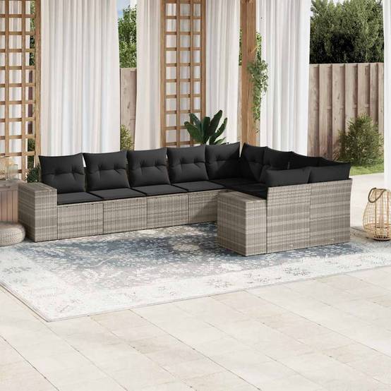 Canapé d'angle de jardin 9 places résine tressée modulable avec fauteuils pour grande terrasse Gris clair – ComfortXL Outdoor Living - Image 1