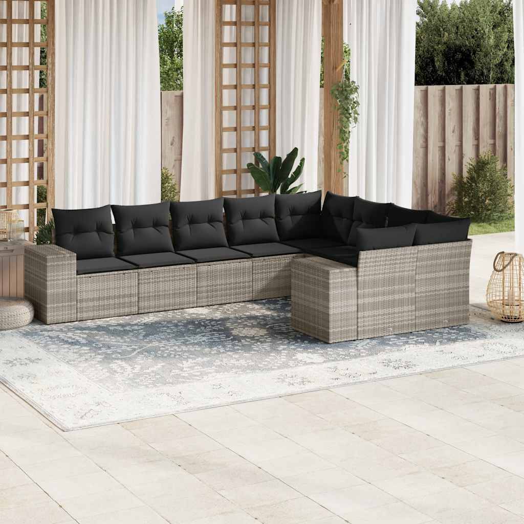 Canapé d'angle de jardin 9 places résine tressée modulable avec fauteuils pour grande terrasse Gris clair – ComfortXL Outdoor Living - Image 1