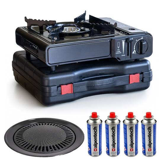 Barbecue à gaz et Réchaud gaz 2200W Piezo + 4 cartouches gaz Camping Cuisine Exterieure - Imagen 1