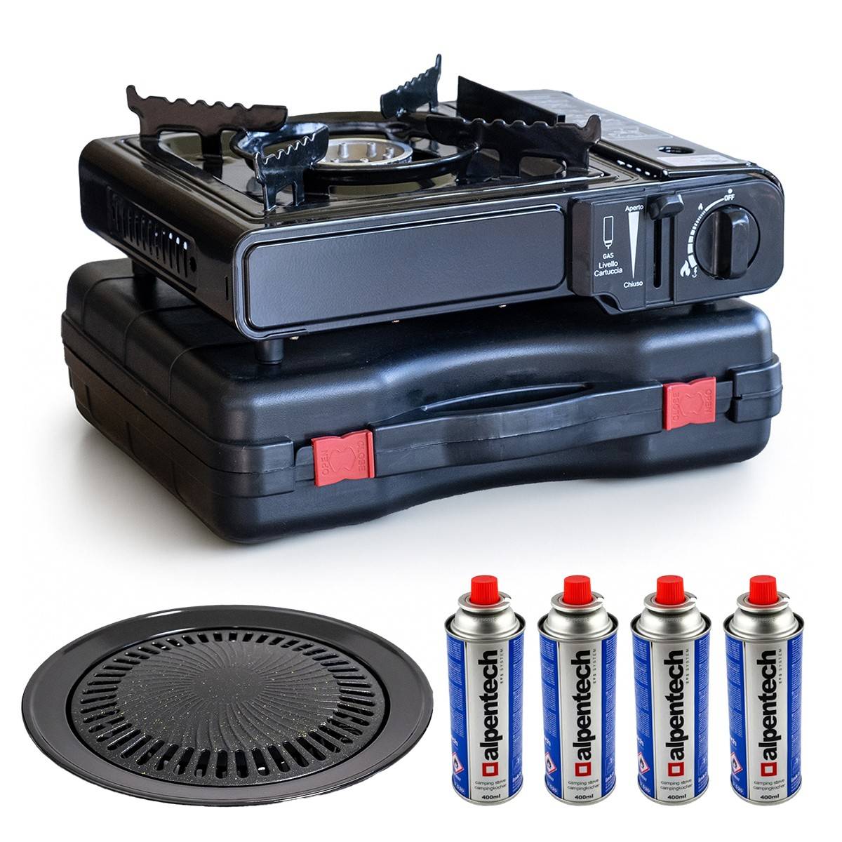 Barbecue à gaz et Réchaud gaz 2200W Piezo + 4 cartouches gaz Camping Cuisine Exterieure - Imagen 1