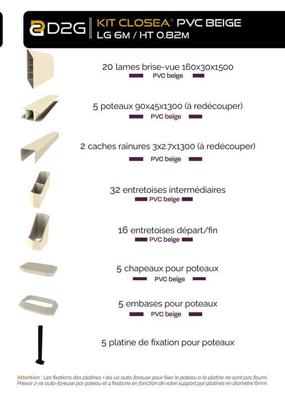 Closea - Kit cloture - Lame 16cm - PVC Beige - LG: 6m x H: 0m82 Closea - Imagen 4
