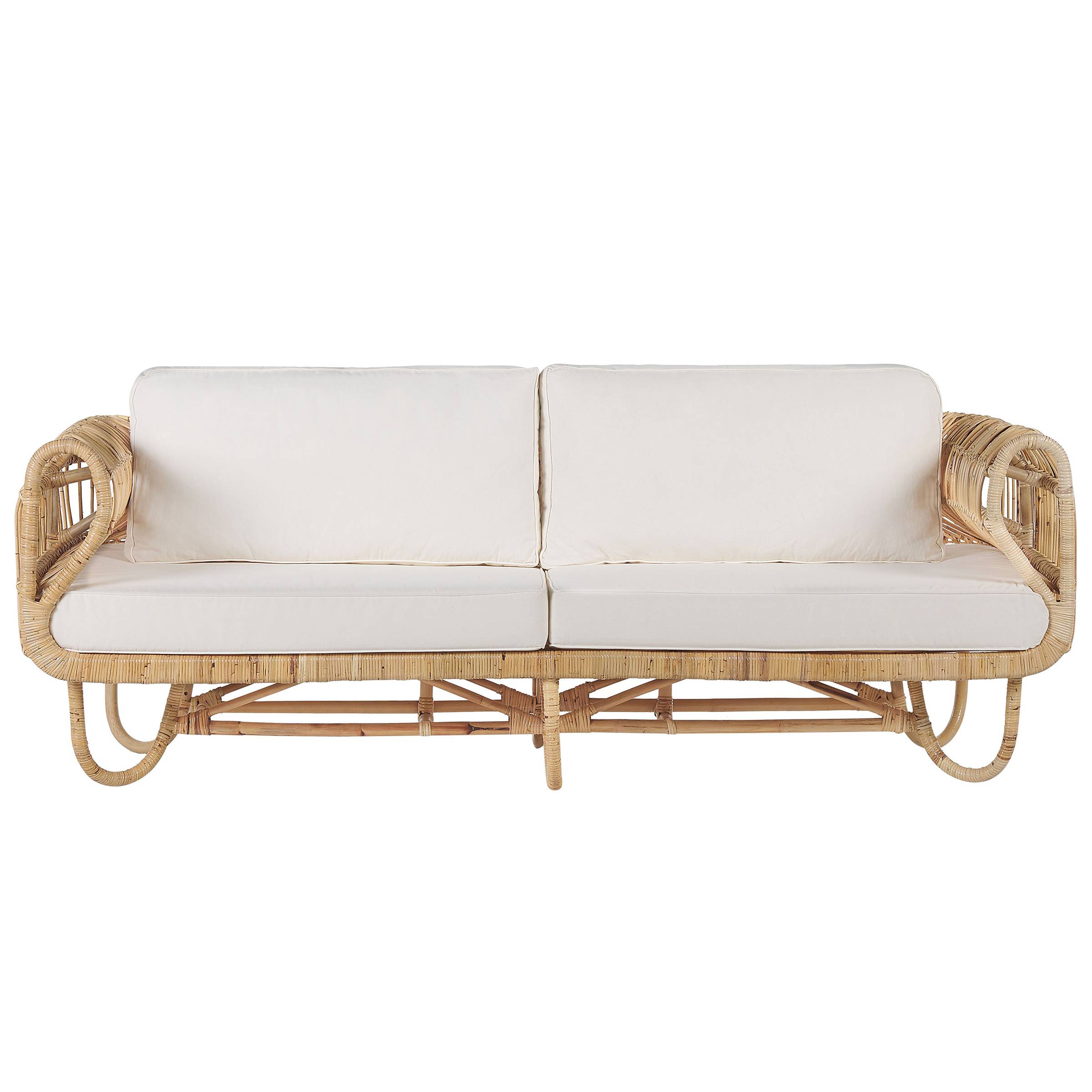 Beliani - Banquette Canapé 2 Places en Rotin Naturel avec Accoudoirs Décoratifs et Coussins Beiges Salon ou Jardin au Style Boho et Rustique - Imagen 1