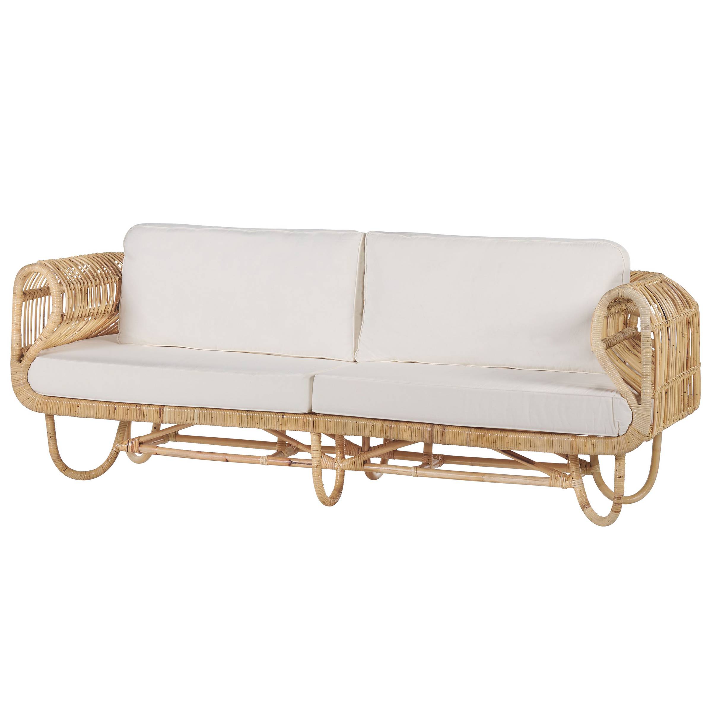 Beliani - Banquette Canapé 2 Places en Rotin Naturel avec Accoudoirs Décoratifs et Coussins Beiges Salon ou Jardin au Style Boho et Rustique - Imagen 4