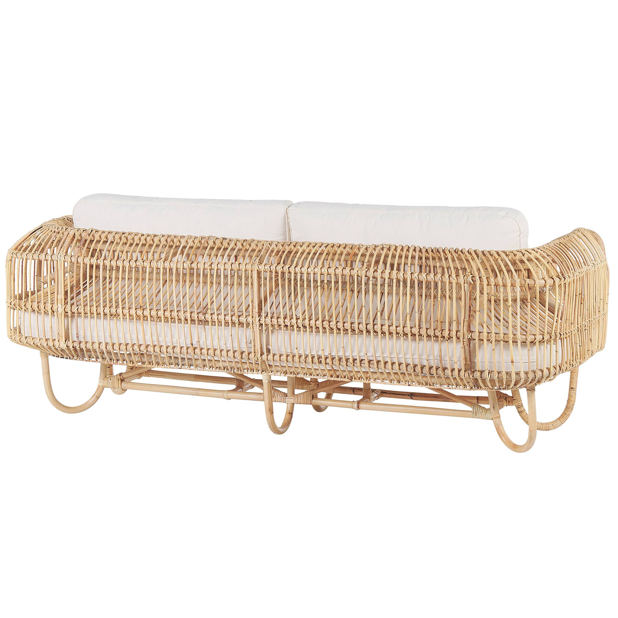 Beliani - Banquette Canapé 2 Places en Rotin Naturel avec Accoudoirs Décoratifs et Coussins Beiges Salon ou Jardin au Style Boho et Rustique - Imagen 5