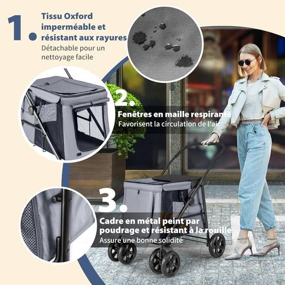 Costway - Poussette pour Chien Pliante, Poussette Buggy pour Chien Chat, Charge 40KG (Gris) - Image 3