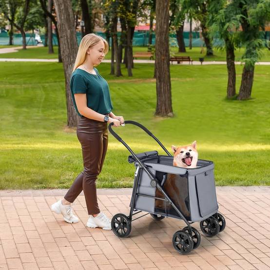 Costway - Poussette pour Chien Pliante, Poussette Buggy pour Chien Chat, Charge 40KG (Gris) - Image 2