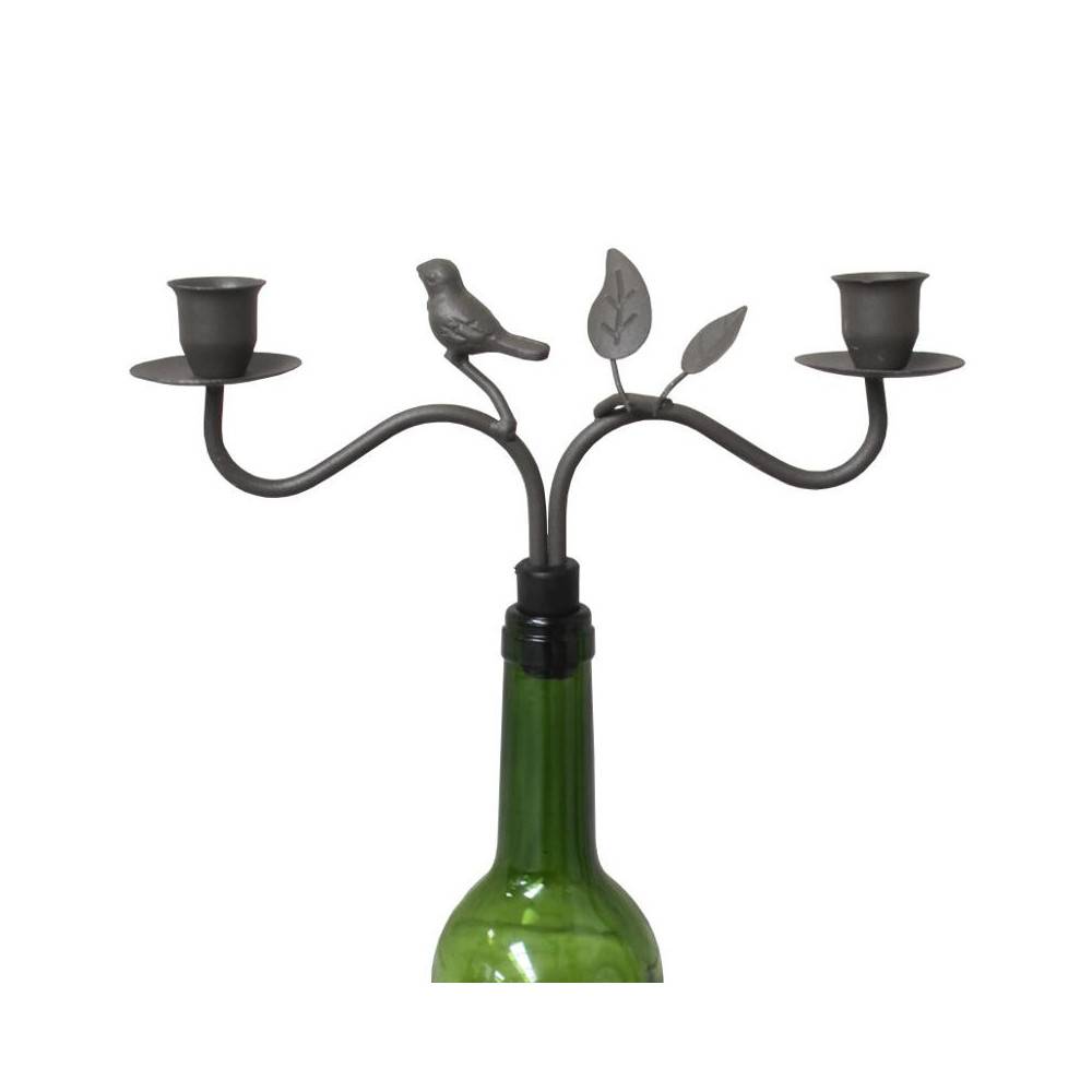 ° Bougeoir bouteille 2 supports en métal marron 22.5 x 16.5 cm Chemin de campagne