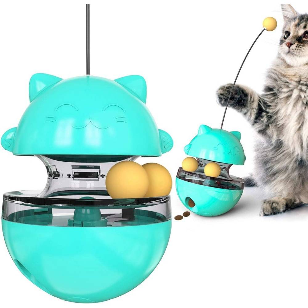 Jouet culbuto 3-en-1 pour chat - Distributeur croquettes + circuit à billes + baguette - Stimulation mentale - Living123 - Image 1