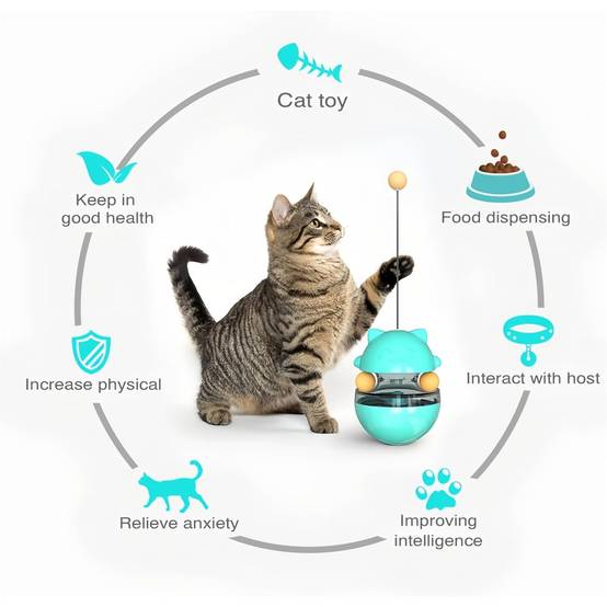 Jouet culbuto 3-en-1 pour chat - Distributeur croquettes + circuit à billes + baguette - Stimulation mentale - Living123 - Image 2