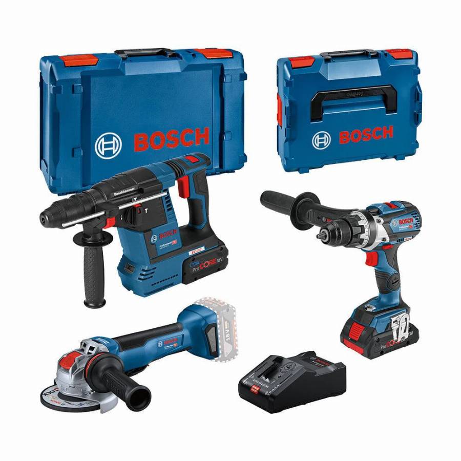 Bosch Professional - Pack 3 outils 18V - perforateur - perceuse-visseuse - meuleuse - BOSCH - avec 1 batterie 18V 4.0Ah + 1 batterie 8.0Ah - chargeur - L-Boxx - 0615990N2X - Imagen 1