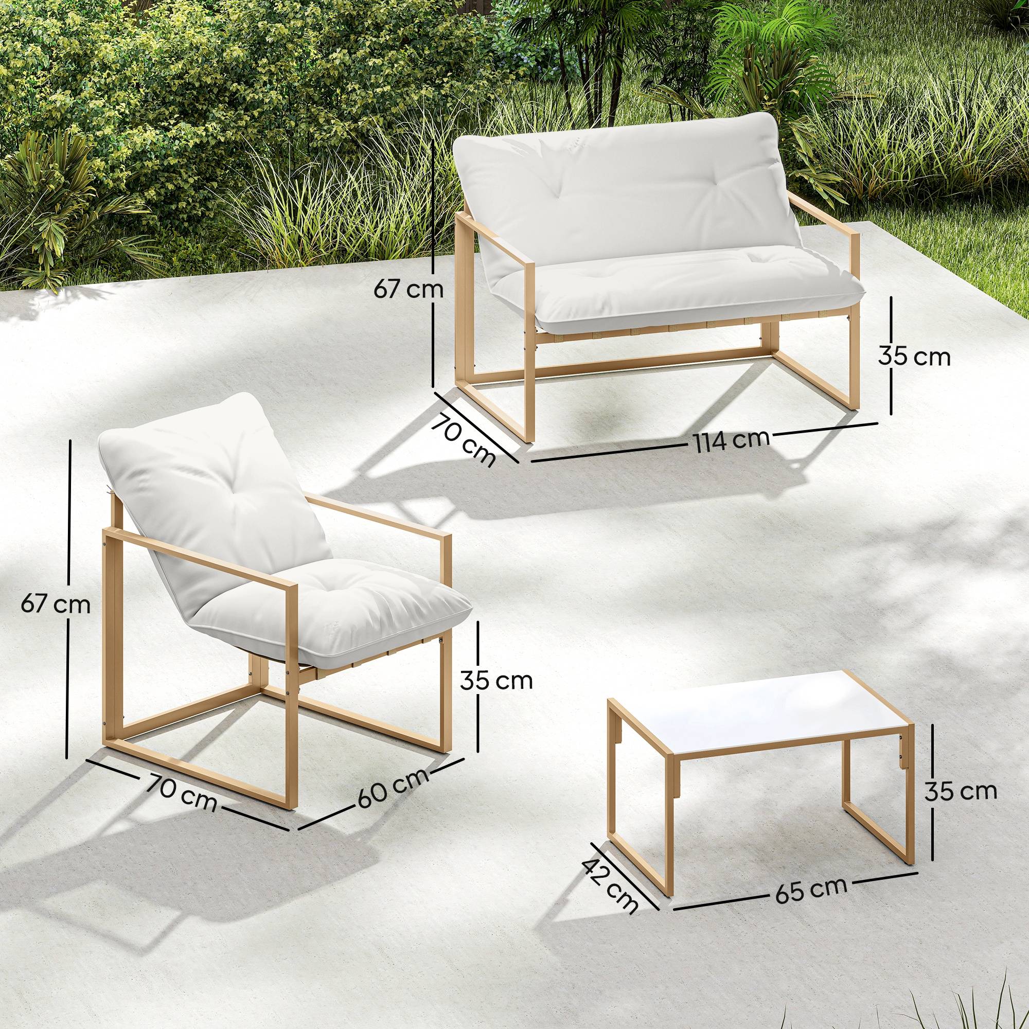 Outsunny - Salon de jardin 4 personnes - 4 pièces, 3 coussins - acier époxy kaki polyester blanc - Outsunny - Image 3