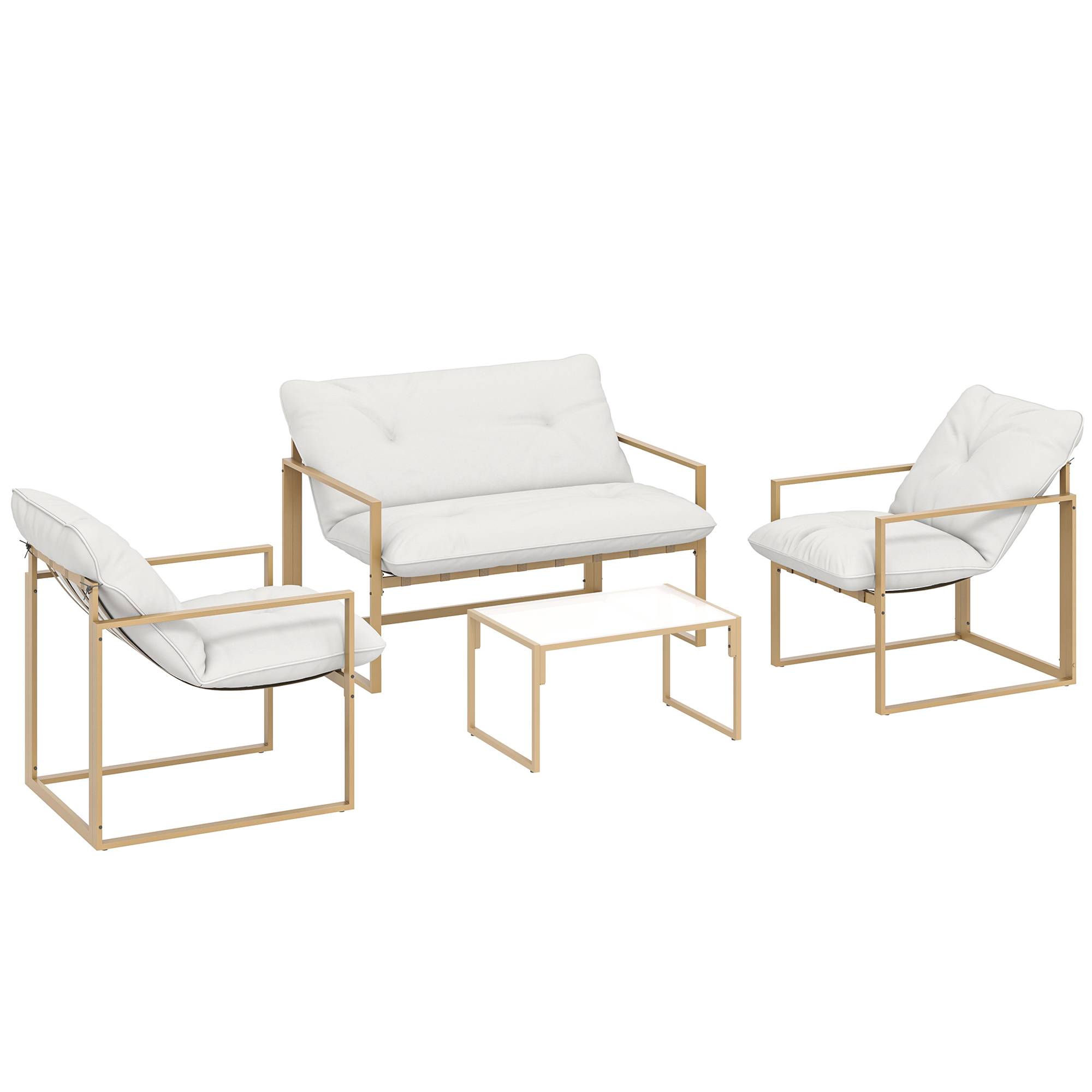 Outsunny - Salon de jardin 4 personnes - 4 pièces, 3 coussins - acier époxy kaki polyester blanc - Outsunny - Image 1