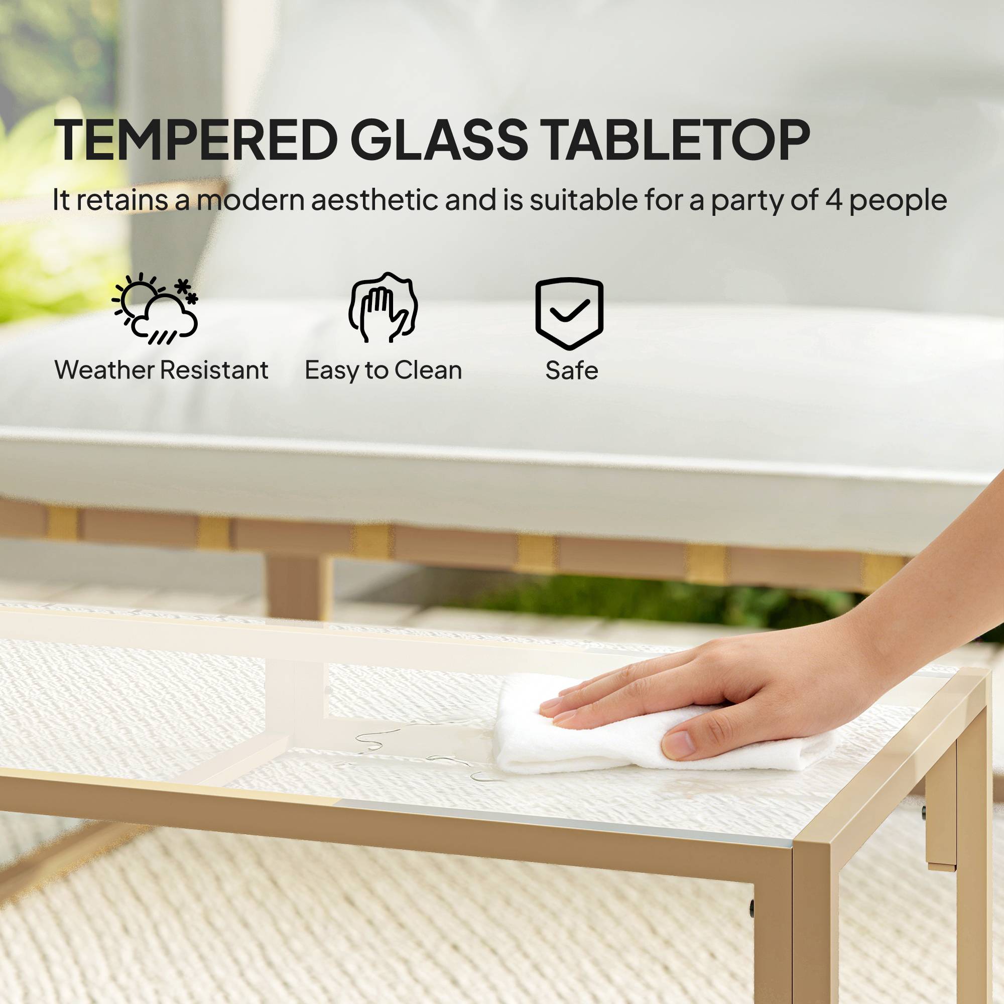 Outsunny - Salon de jardin 4 personnes - 4 pièces, 3 coussins - acier époxy kaki polyester blanc - Outsunny - Image 9