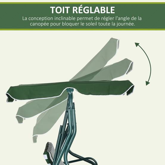 Balancelle jardin 3 places métal terrasse toit réglable imperméable 170x110x153cm vert - ComfortXL Outdoor Living - Image 6