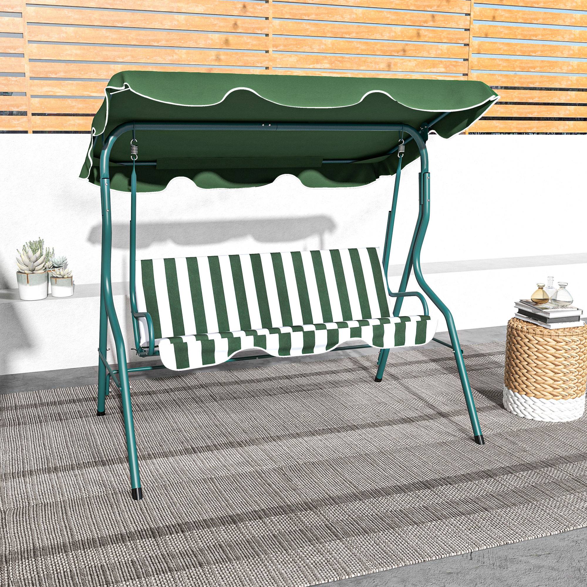 Balancelle jardin 3 places métal terrasse toit réglable imperméable 170x110x153cm vert - ComfortXL Outdoor Living - Image 9