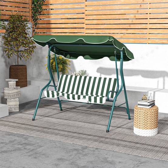 Balancelle jardin 3 places métal terrasse toit réglable imperméable 170x110x153cm vert - ComfortXL Outdoor Living - Image 4