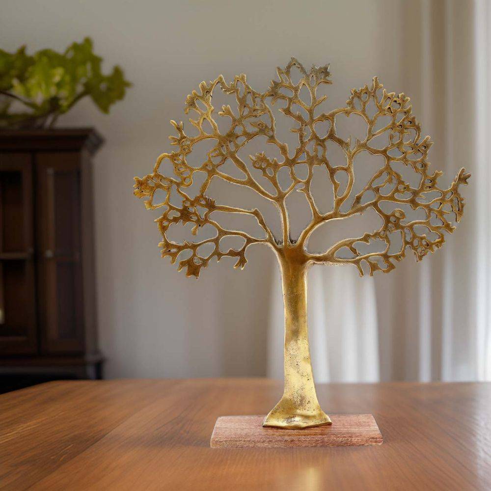 Sil - Arbre décoratif en aluminium doré et bois de manguier Arbre de vie Taille 3 - Imagen 2
