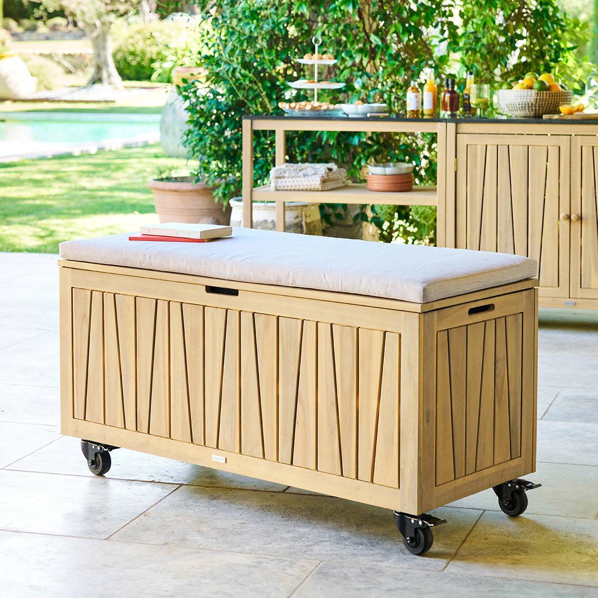 Hesperide - Coffre de rangement 210L avec assise Lodgia beige acacia - Hespéride