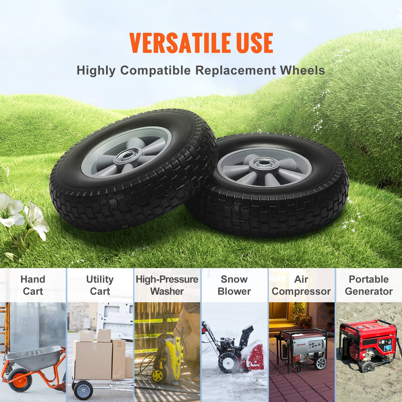 VEVOR Roue pleine PU 254 mm, lot 2. Charge dynamique 81,6 kg, statique 99,8 kg. Pour diable, chariot. - Image 6
