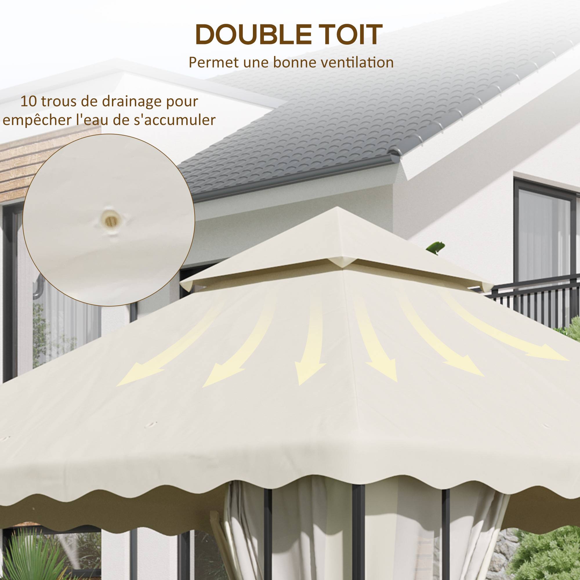 Outsunny - Toile de rechange pour barnum tonnelle 3 x 3 m tissu polyester haute densité 180 g/m² anti-UV crème - Outsunny - Imagen 5