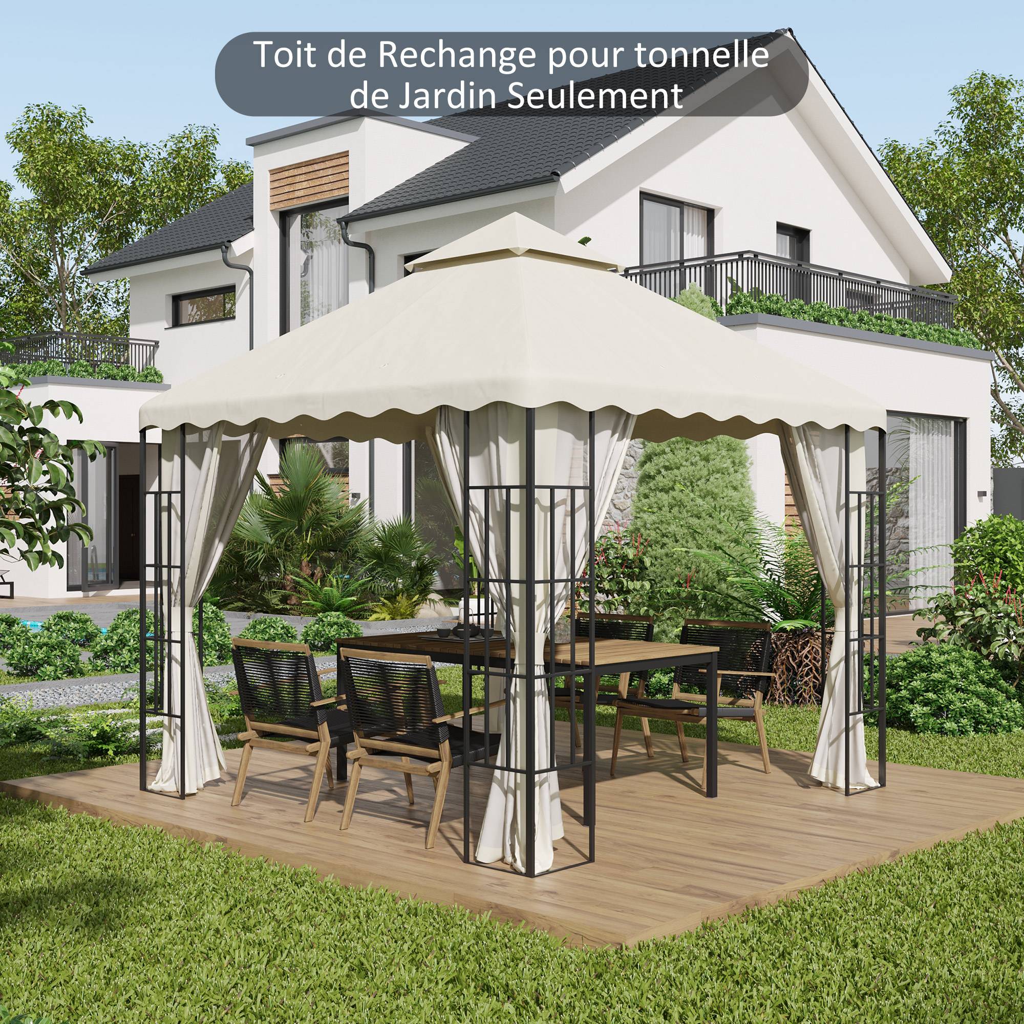 Outsunny - Toile de rechange pour barnum tonnelle 3 x 3 m tissu polyester haute densité 180 g/m² anti-UV crème - Outsunny - Imagen 2