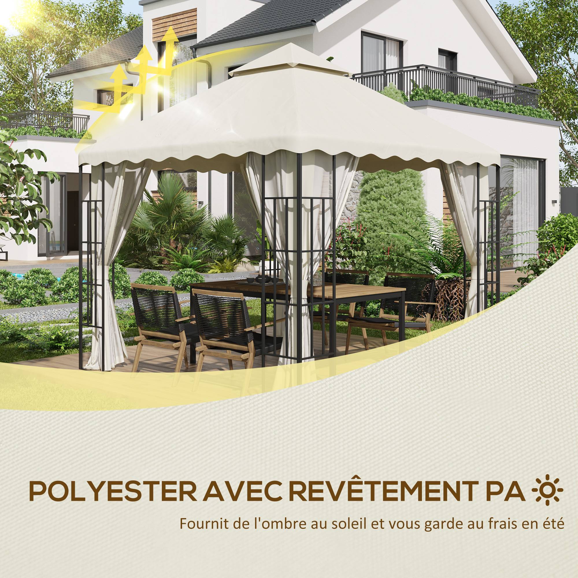 Outsunny - Toile de rechange pour barnum tonnelle 3 x 3 m tissu polyester haute densité 180 g/m² anti-UV crème - Outsunny - Imagen 4