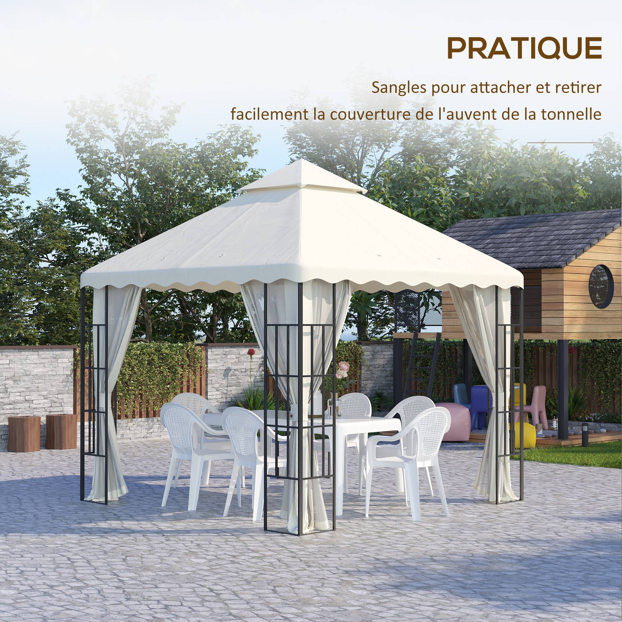 Outsunny - Toile de rechange pour barnum tonnelle 3 x 3 m tissu polyester haute densité 180 g/m² anti-UV crème - Outsunny - Imagen 6