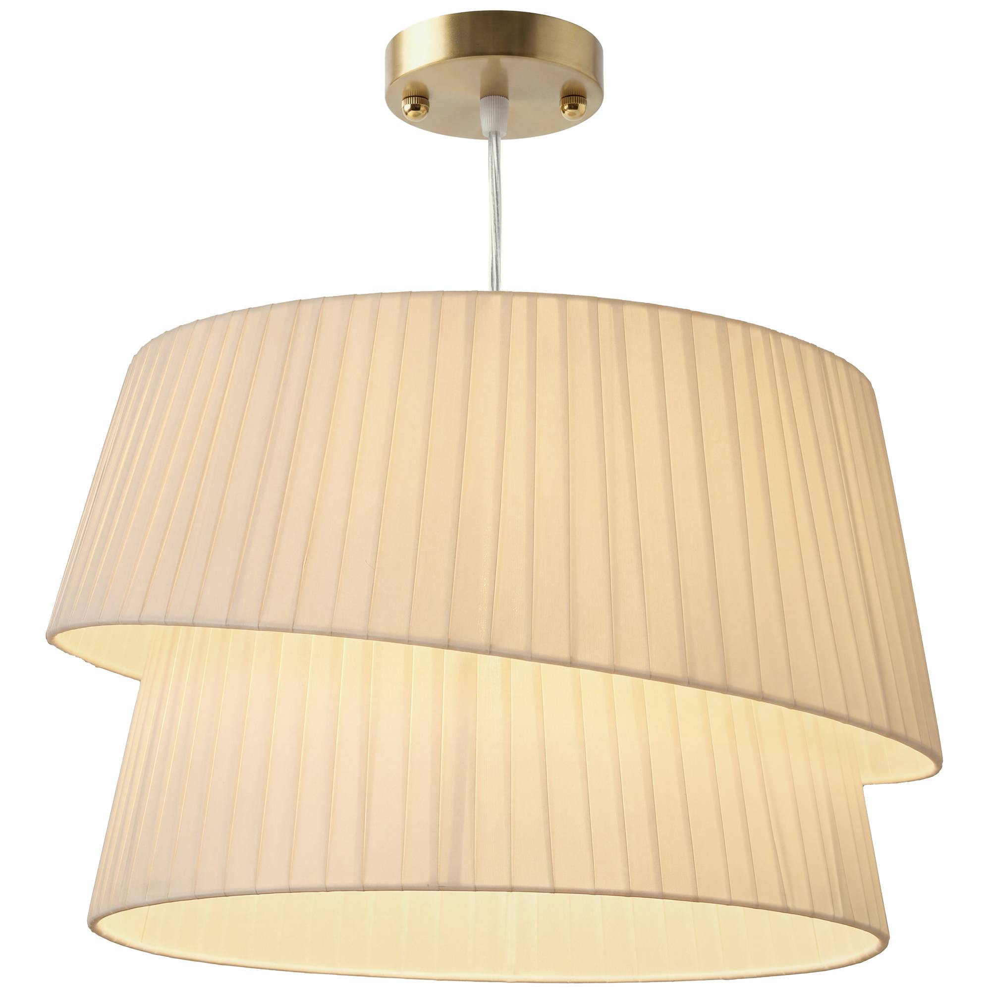 Sans Marque - Suspension Luminaire Élégante Double Abat-Jour Rosace Dorée Câble Réglable Ampoule Non Incluse E14 40 W Blanc - Image 2