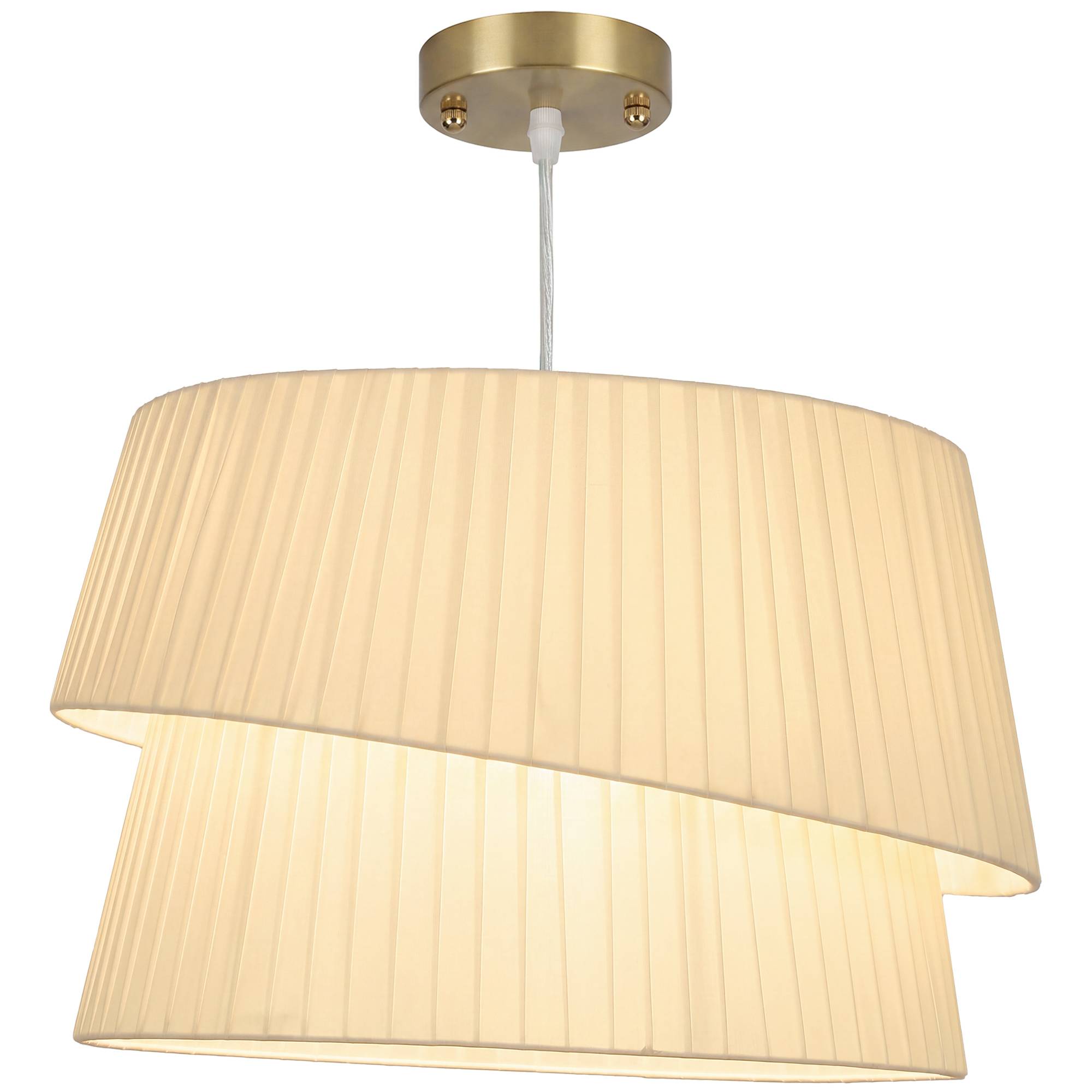 Sans Marque - Suspension Luminaire Élégante Double Abat-Jour Rosace Dorée Câble Réglable Ampoule Non Incluse E14 40 W Blanc - Image 1