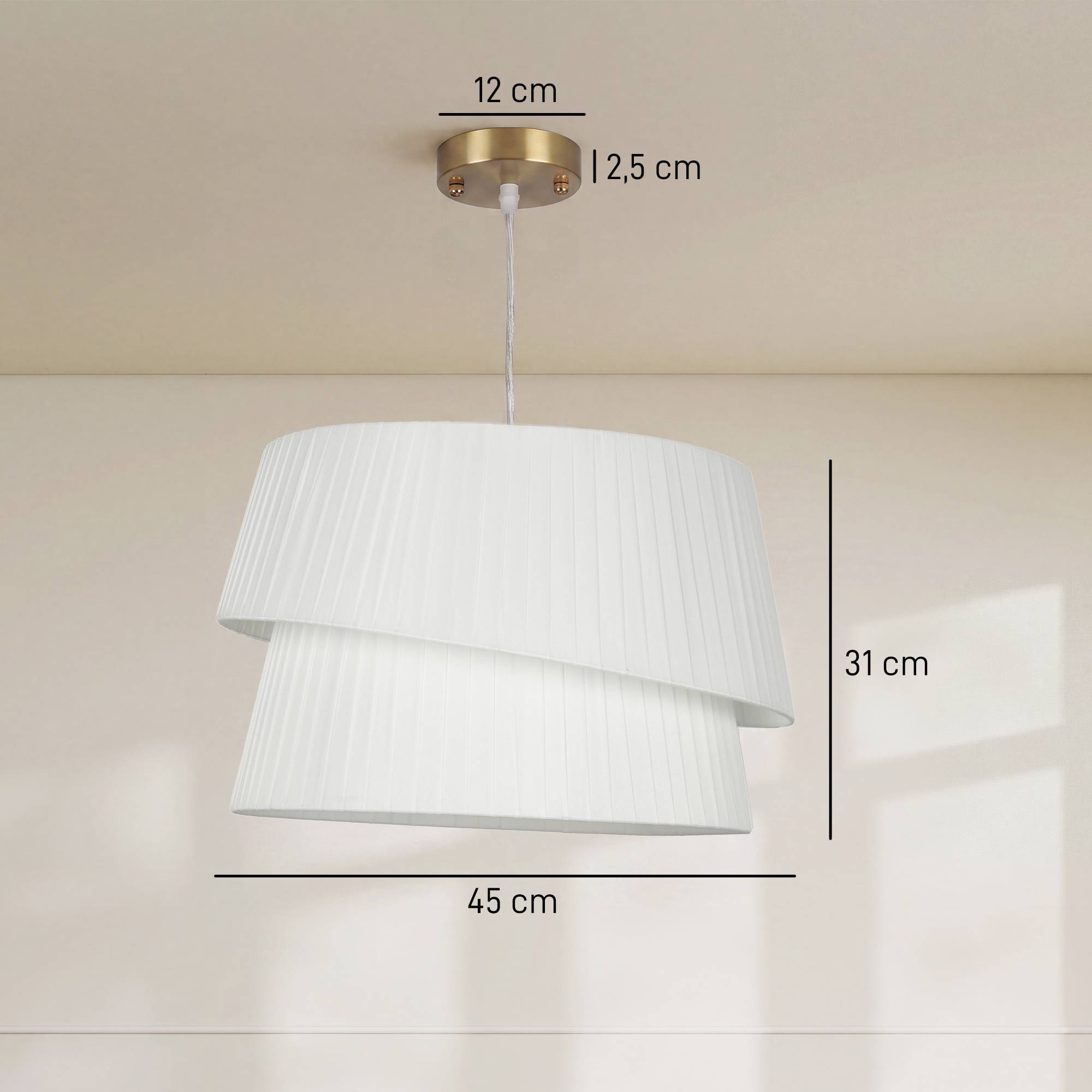 Sans Marque - Suspension Luminaire Élégante Double Abat-Jour Rosace Dorée Câble Réglable Ampoule Non Incluse E14 40 W Blanc - Image 5