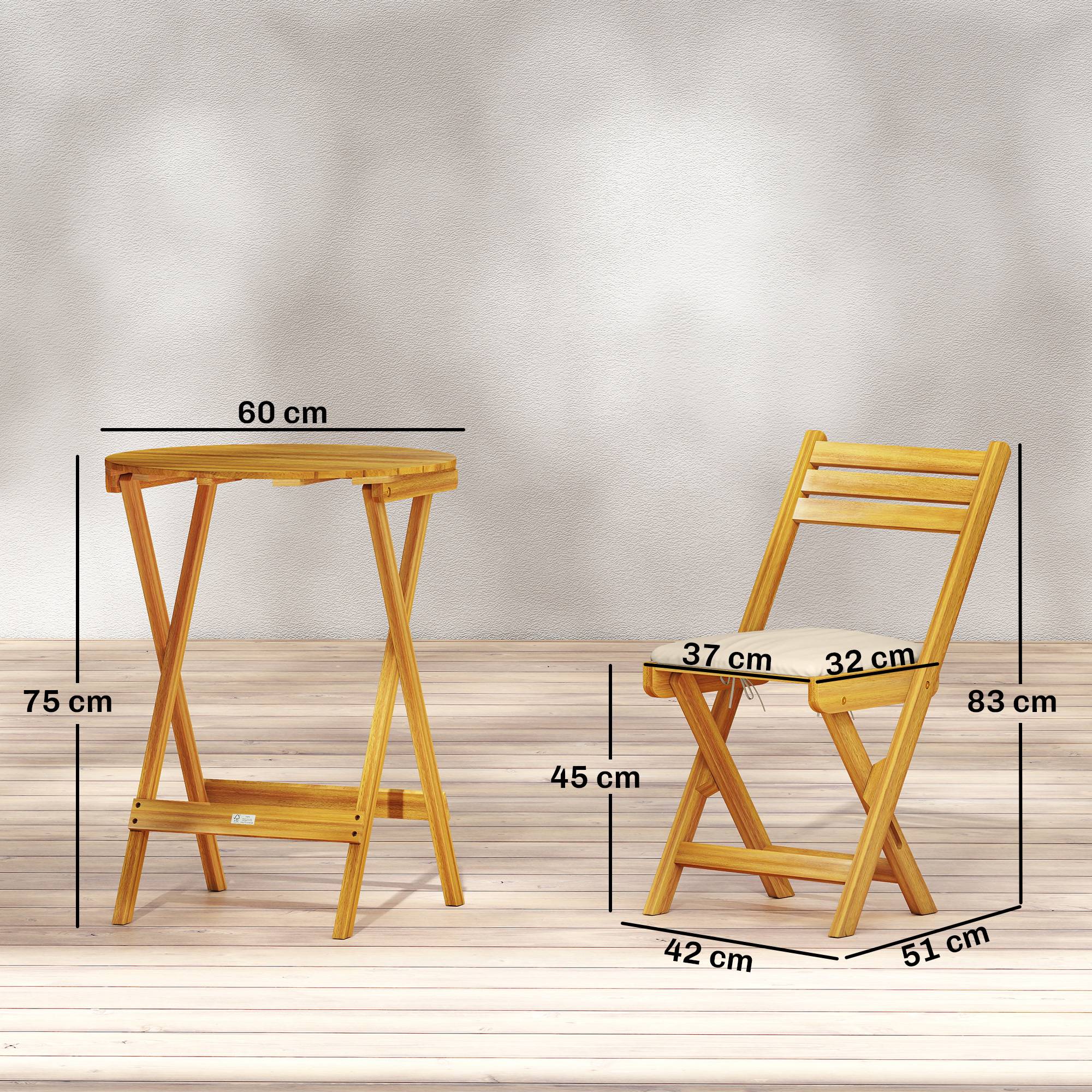 Sans Marque - Ensemble jardin 3 pièces acacia 2 chaises pliantes table ronde - Image 5