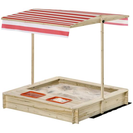 Bac à Sable Bois carré dim. 1,18L x 1,18l x 1,18H m - Hauteur, Inclinaison Toit réglables, refermable - 2 bacs - Bois Sapin Autoclave - Image 2
