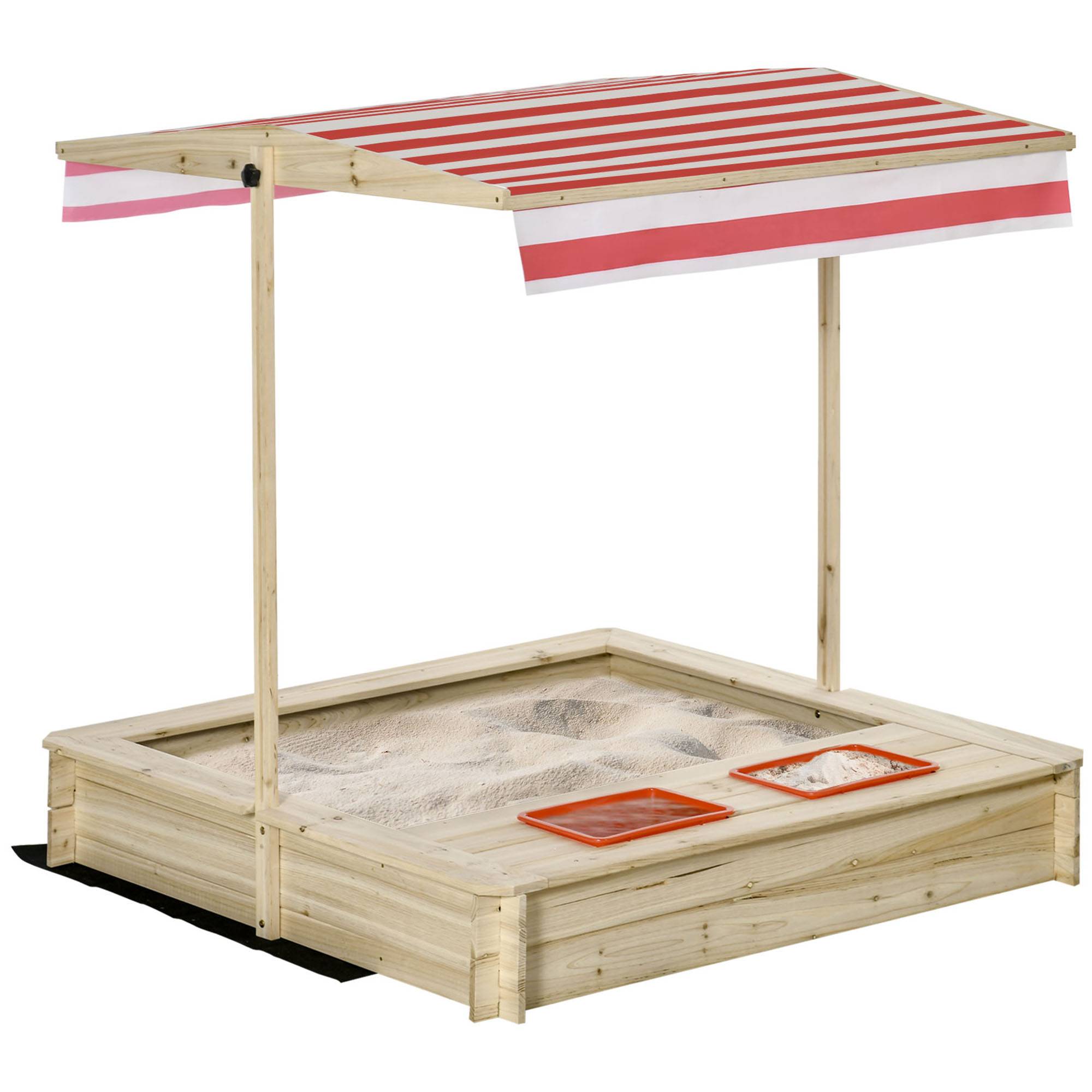 Bac à Sable Bois carré dim. 1,18L x 1,18l x 1,18H m - Hauteur, Inclinaison Toit réglables, refermable - 2 bacs - Bois Sapin Autoclave - Image 1