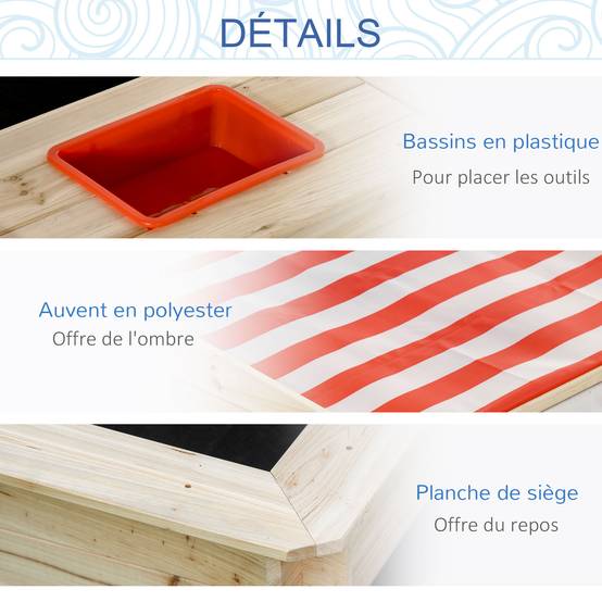 Bac à Sable Bois carré dim. 1,18L x 1,18l x 1,18H m - Hauteur, Inclinaison Toit réglables, refermable - 2 bacs - Bois Sapin Autoclave - Image 8