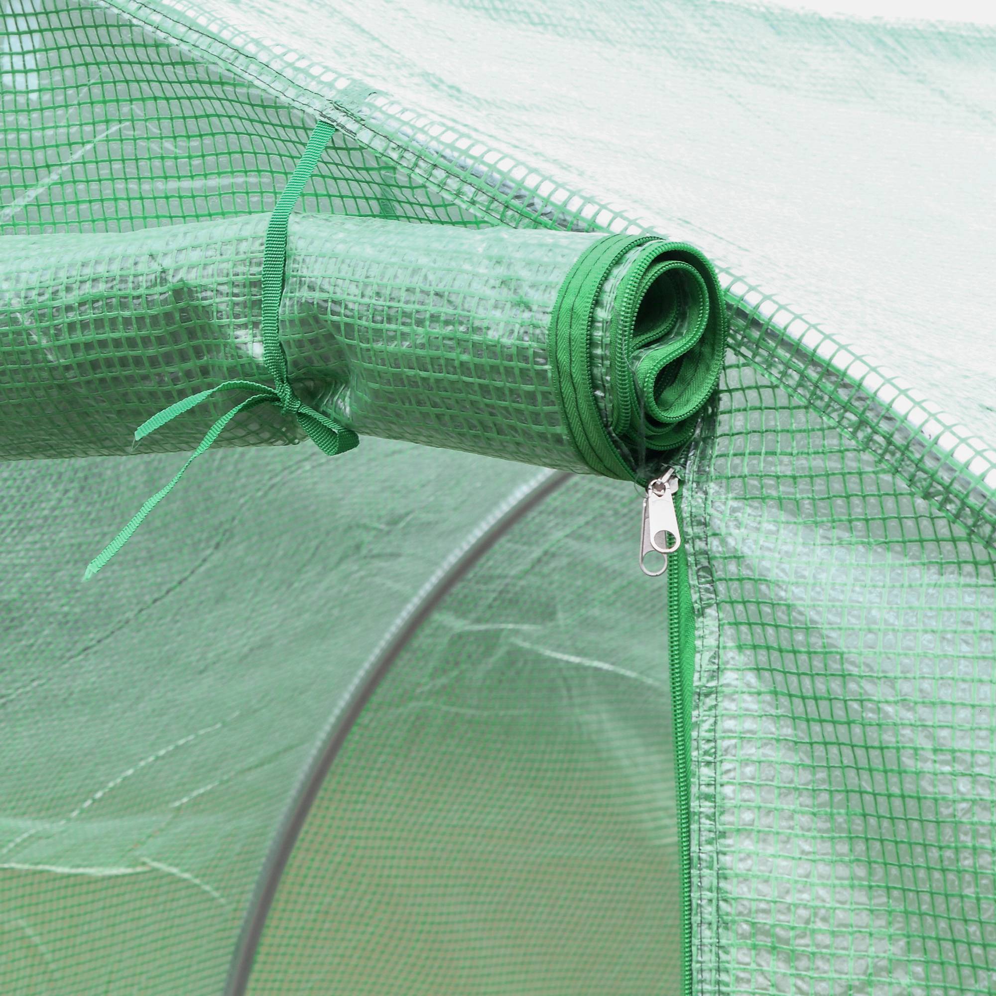 Bâche Rechange Serre Tunnel 9m² PE Jardin Anti-UV 6 Fenêtres 300x300x200cm Vert - ComfortXL Outdoor Living - Image 8