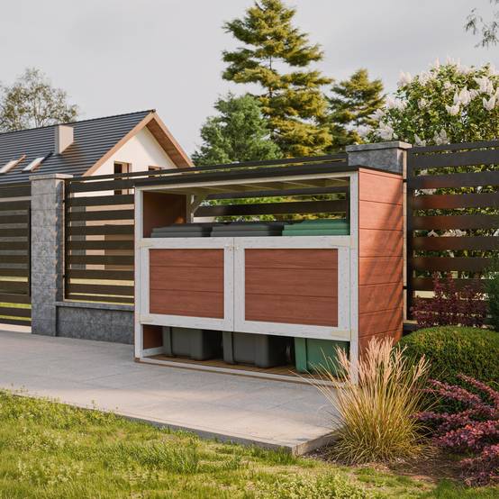 Timbela - Abri de jardin pour poubelles, Cache poubelle extérieur 1,62 m² / 3x240L - Timbela M982A-CAVERN STEEL - Image 4