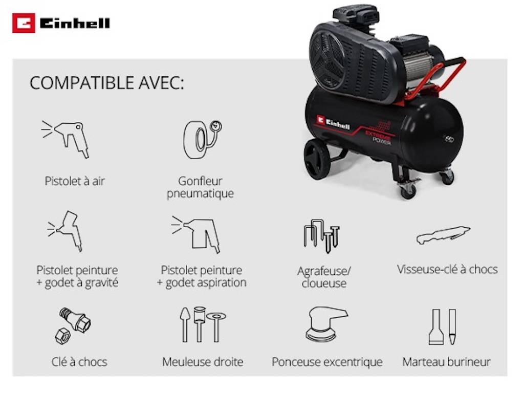 Einhell - Compresseur TE-AC 400/90/10 - Réservoir 90 litres - jusqu'à 10 bar Einhell - Image 2