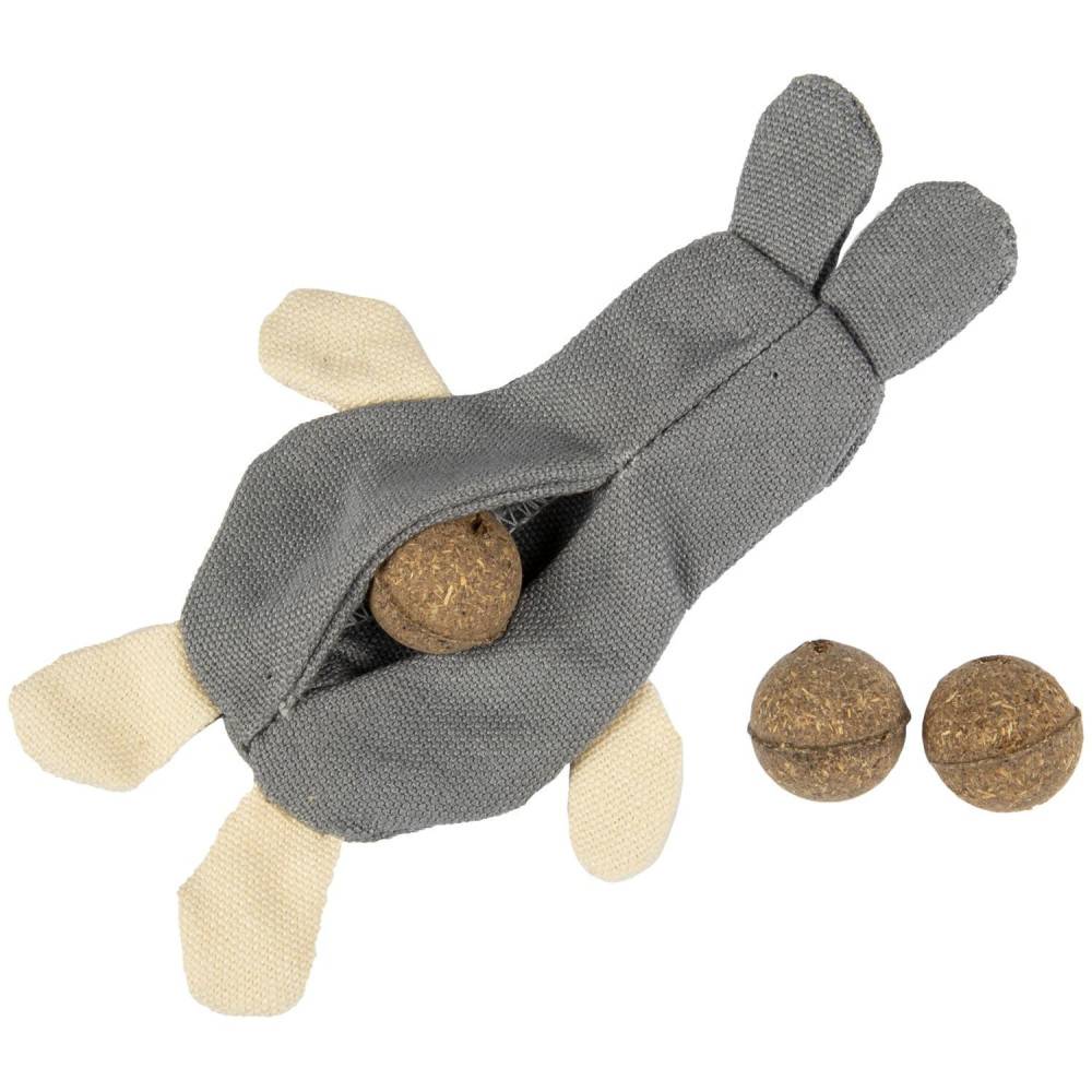 Flamingo - Lapin 14 cm gris beige+ 3 billes de Catnip jouet pour chat - Imagen 3