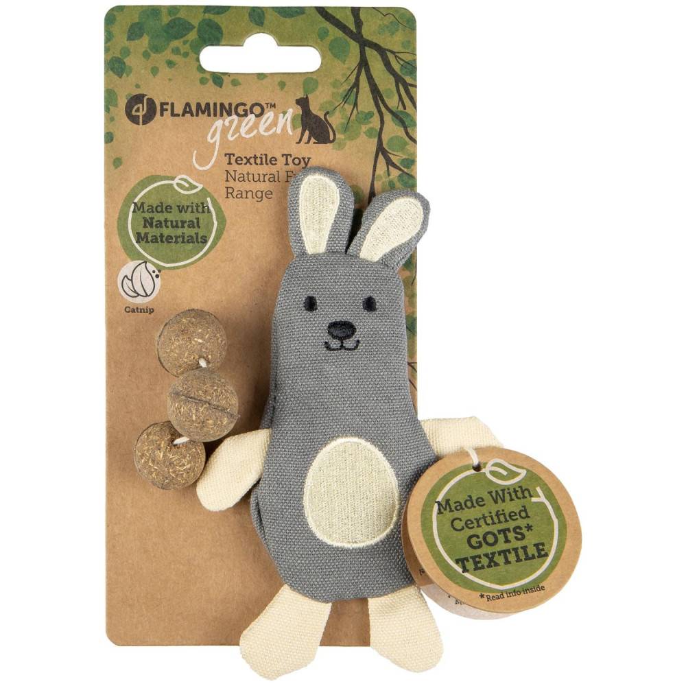 Flamingo - Lapin 14 cm gris beige+ 3 billes de Catnip jouet pour chat - Imagen 2