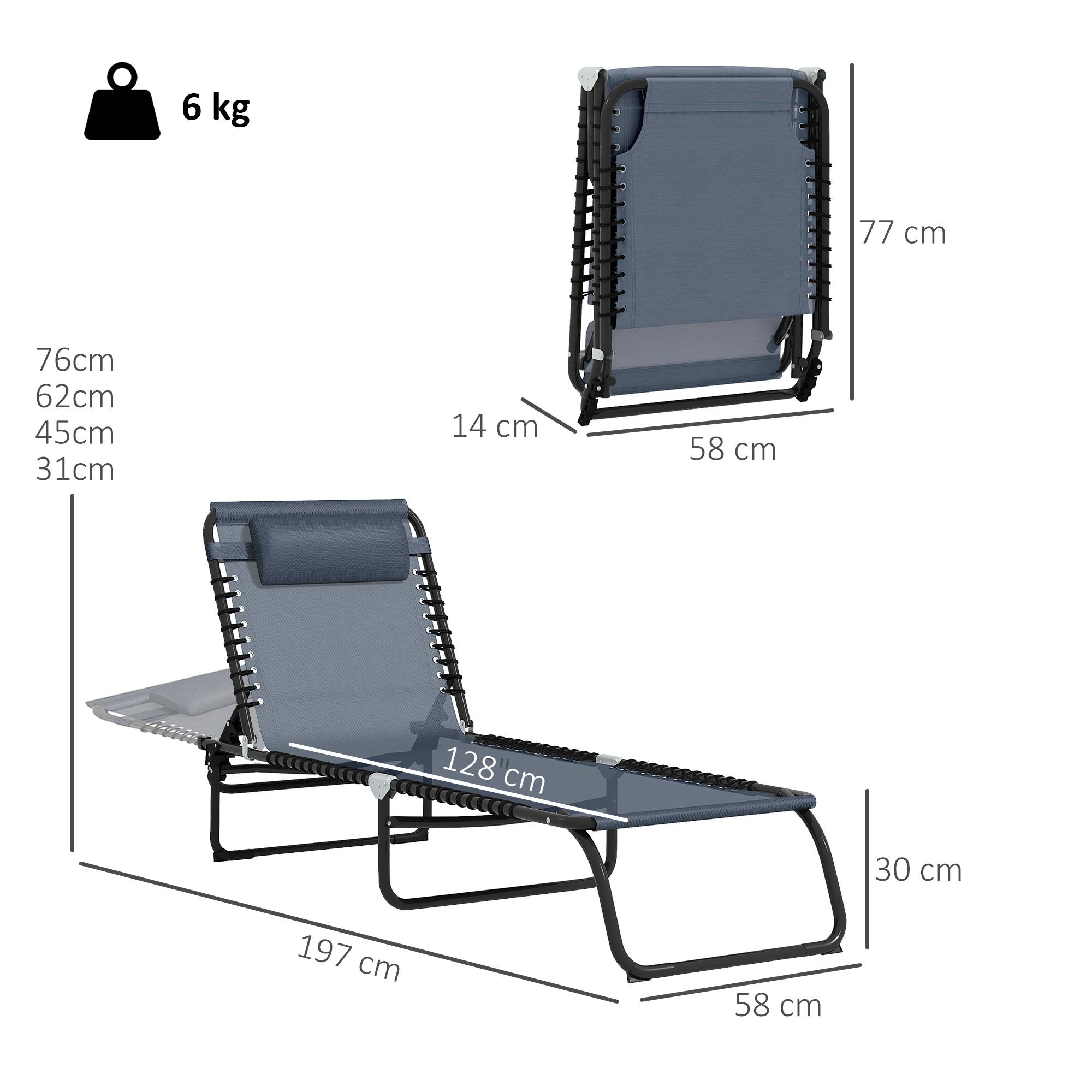 Maison Chic - Bain de Soleil transat Pliable Dossier inclinable Multi-Positions - 189x58x30cm Acier Gris fr116 - Image 5