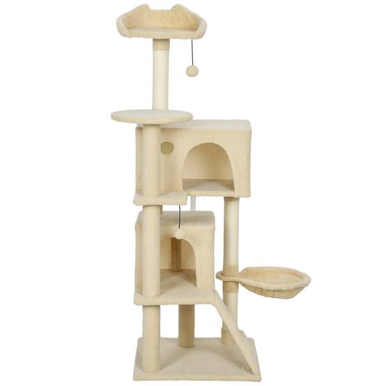 Arbre à Chat 140cm avec 2 Niches Douillettes Hamac et Échelle d'Accès Beige - ComfortXL Outdoor Living - Image 2